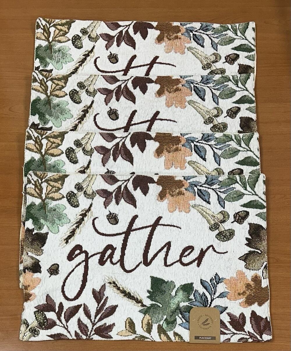 SET OF 4 TAPESTRY PLACEMATS 13”x18" “GATHER” Fall Decor Thanksgiving Autumn
